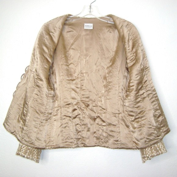 AKRIS Tan Multi Wool Blend Tweed Jacket with Marble Style Buttons Size 10 - Picture 4 of 9